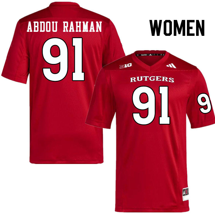 Women #91 Djibril Abdou Rahman Rutgers Scarlet Knights 2024 College Football Jerseys Stitched-Scarle